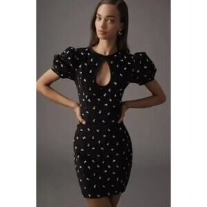 ANTHROPOLOGIE MAEVE sz 8 Puff Sleeve Keyhole Embroidered Dress Corduroy